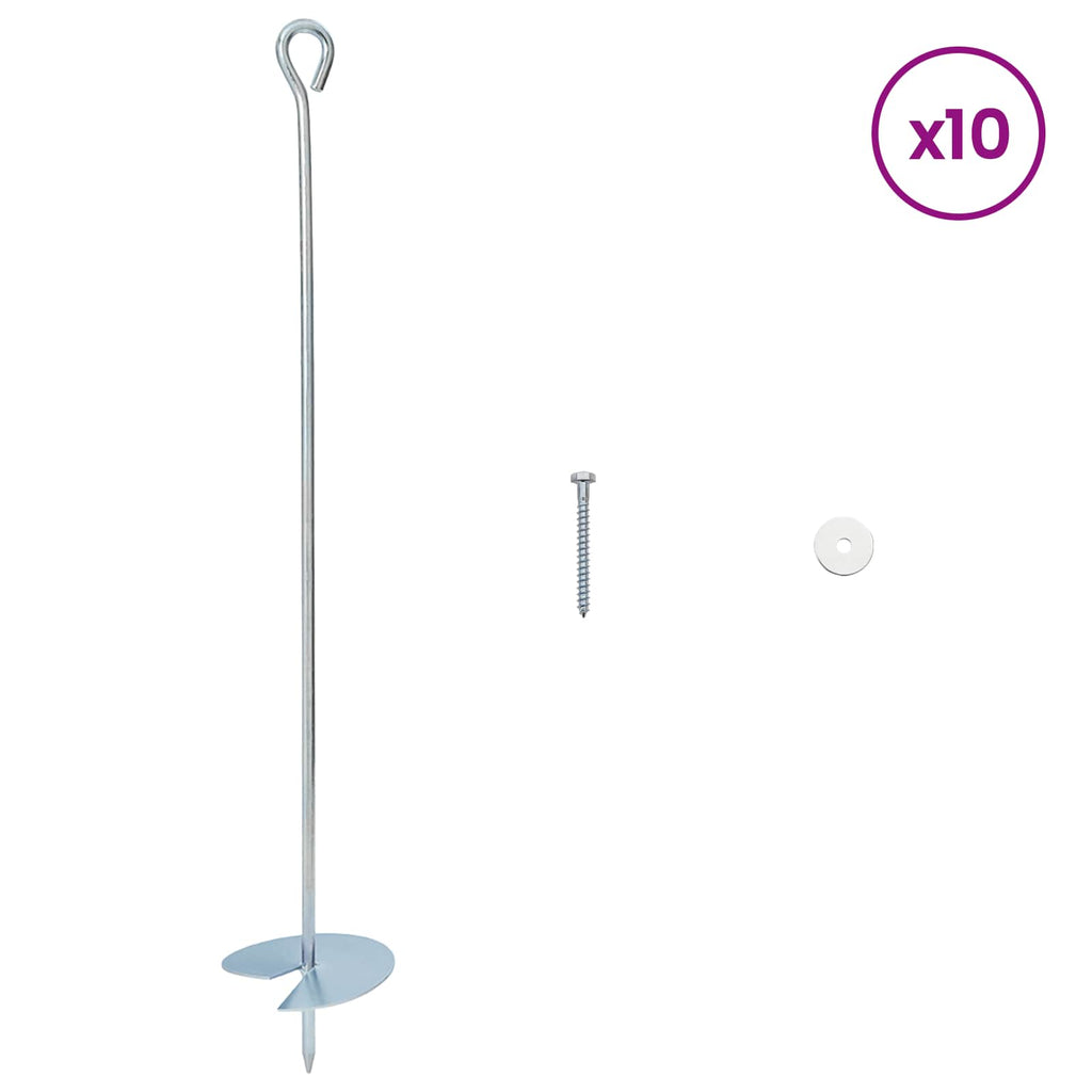 vidaXL Kotwa ziemna 10 pcs srebrny Ø10 x 60 cm Galwanizowany metal