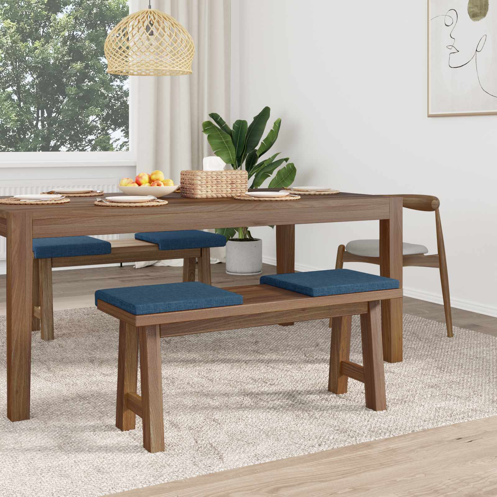 vidaXL Poduszka na ławkę 4 pcs tkanina niebieski Głębokość 35 cm