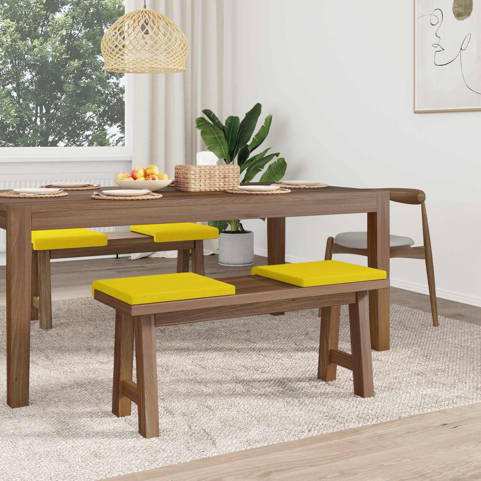 vidaXL Poduszka na ławkę 4 pcs tkanina Jasnożółty Głębokość 35 cm