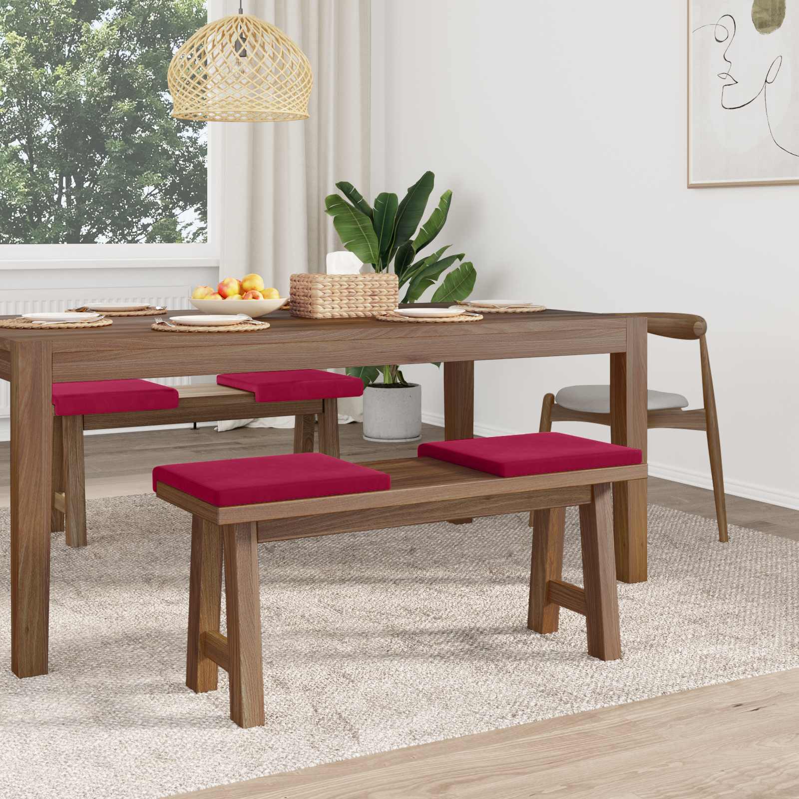 vidaXL Poduszka na ławkę 4 pcs Welur Czerwone wino Głębokość 35 cm