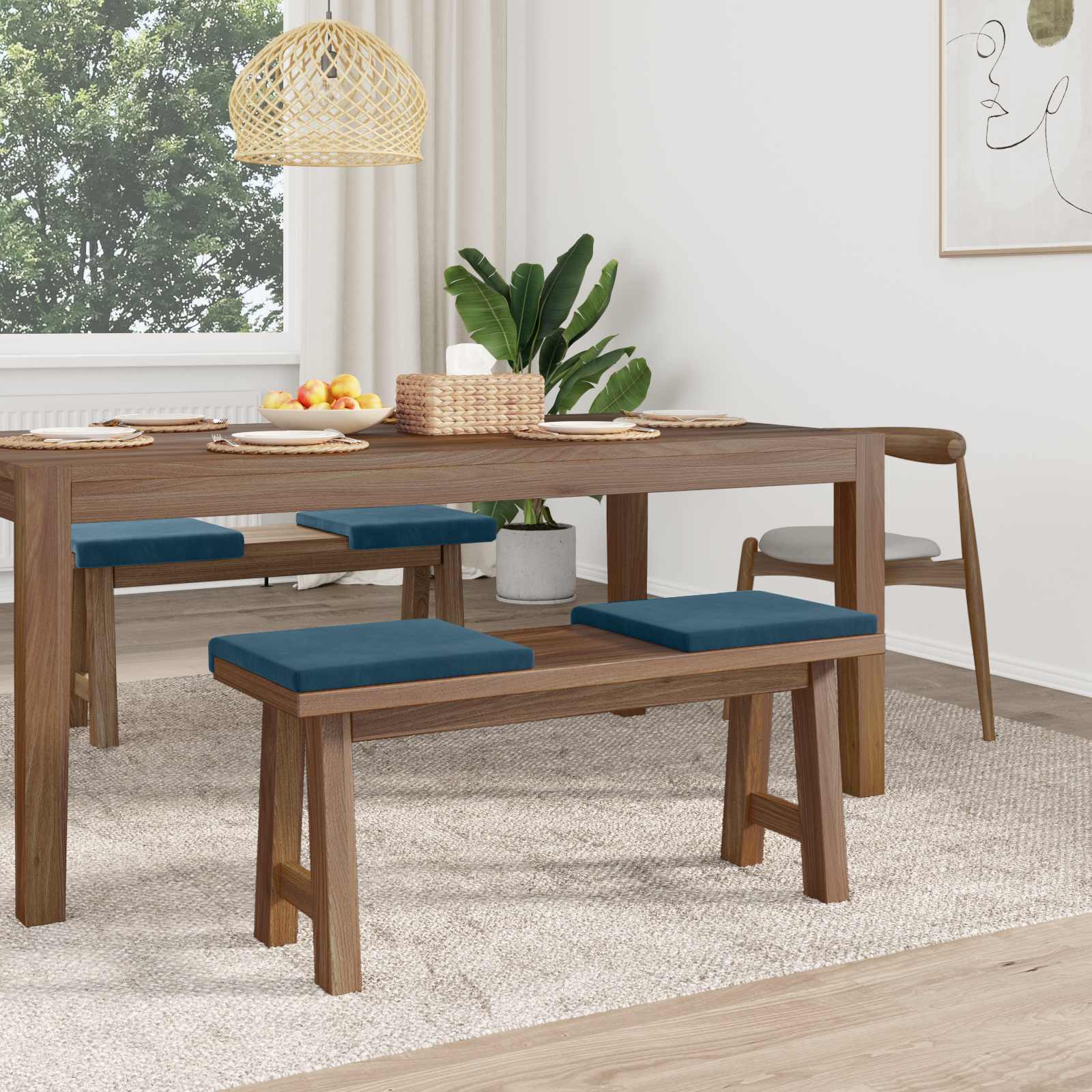 vidaXL Poduszka na ławkę 4 pcs Welur niebieski Głębokość 35 cm
