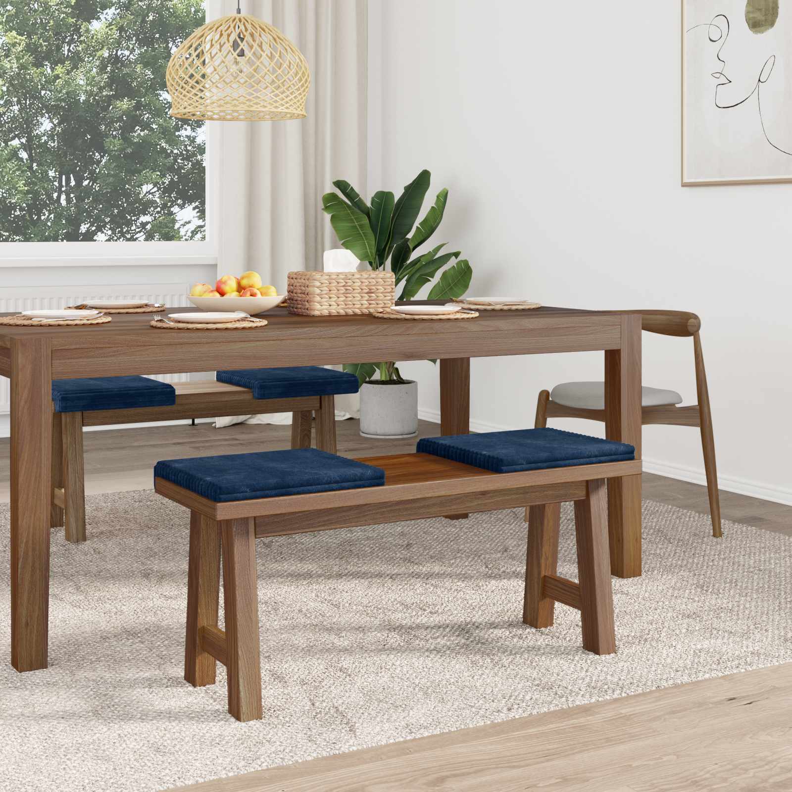 vidaXL Poduszka na ławkę 4 pcs Pluszowy kord Granatowy Głębokość 35 cm