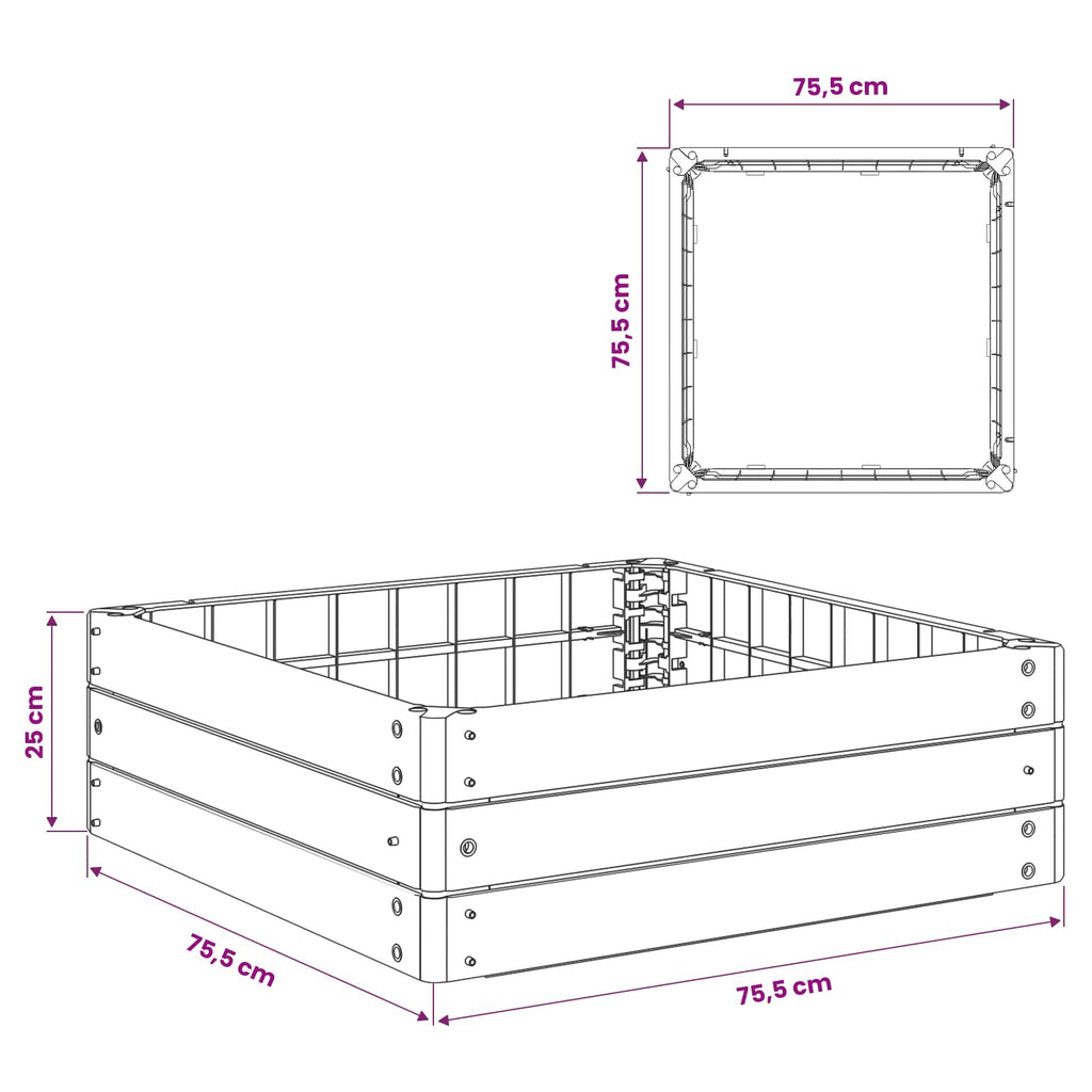 vidaXL Podniesiony grządka Czarny 75,5 x 75,5 x 25 cm PP