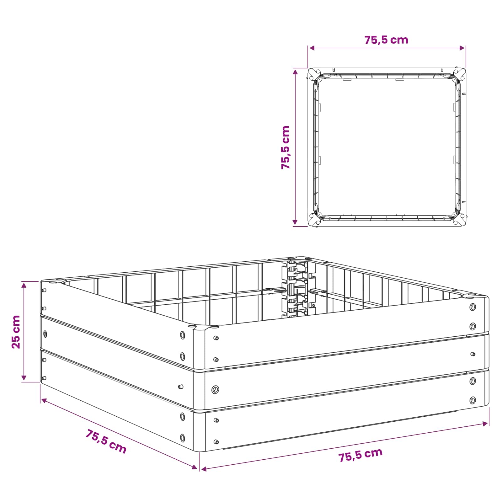 vidaXL Podniesiony grządka Czarny 75,5 x 75,5 x 25 cm PP