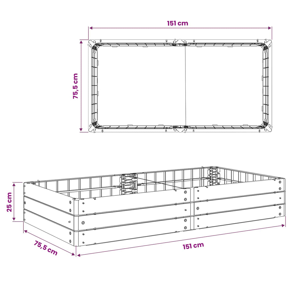 vidaXL Podniesiony grządka Czarny 151 x 75,5 x 25 cm PP