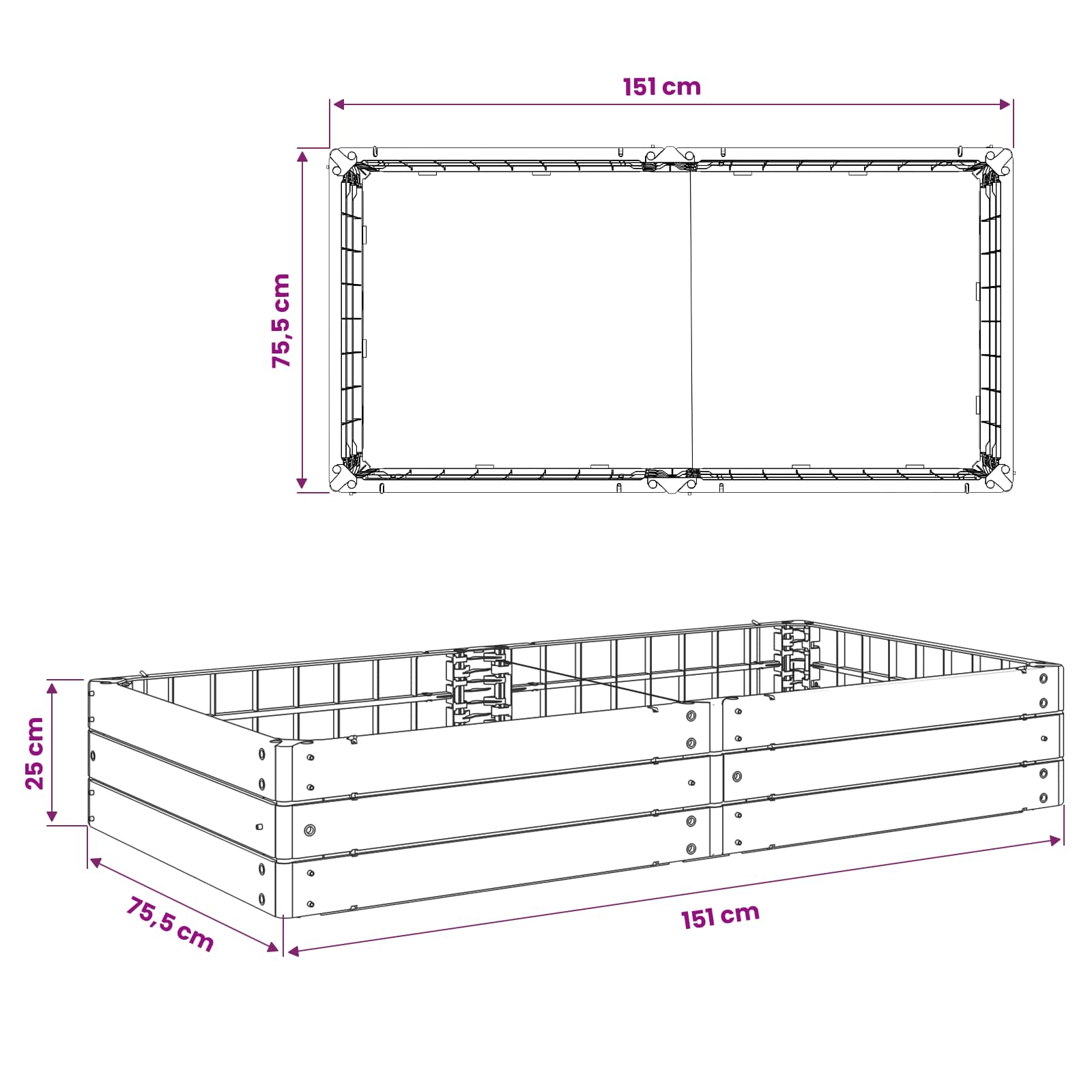vidaXL Podniesiony grządka Czarny 151 x 75,5 x 25 cm PP