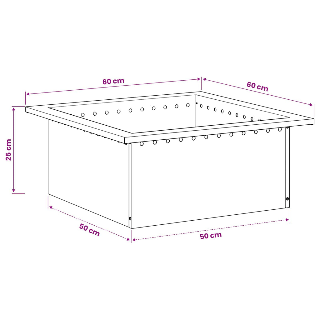vidaXL Pierścień do ogniska Czarny 60 x 60 x 25 cm Stal