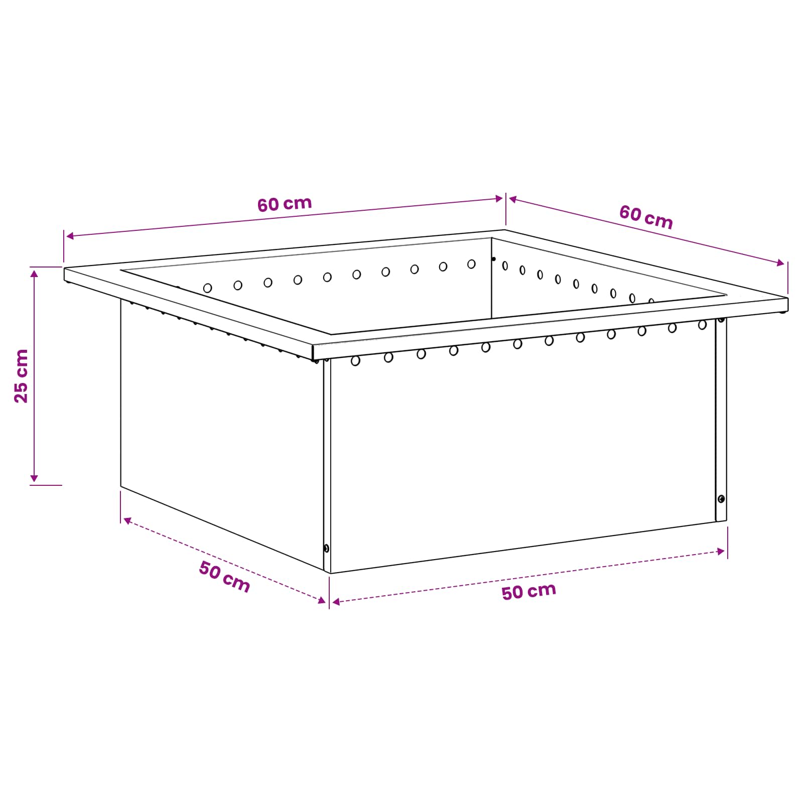 vidaXL Pierścień do ogniska Czarny 60 x 60 x 25 cm Stal