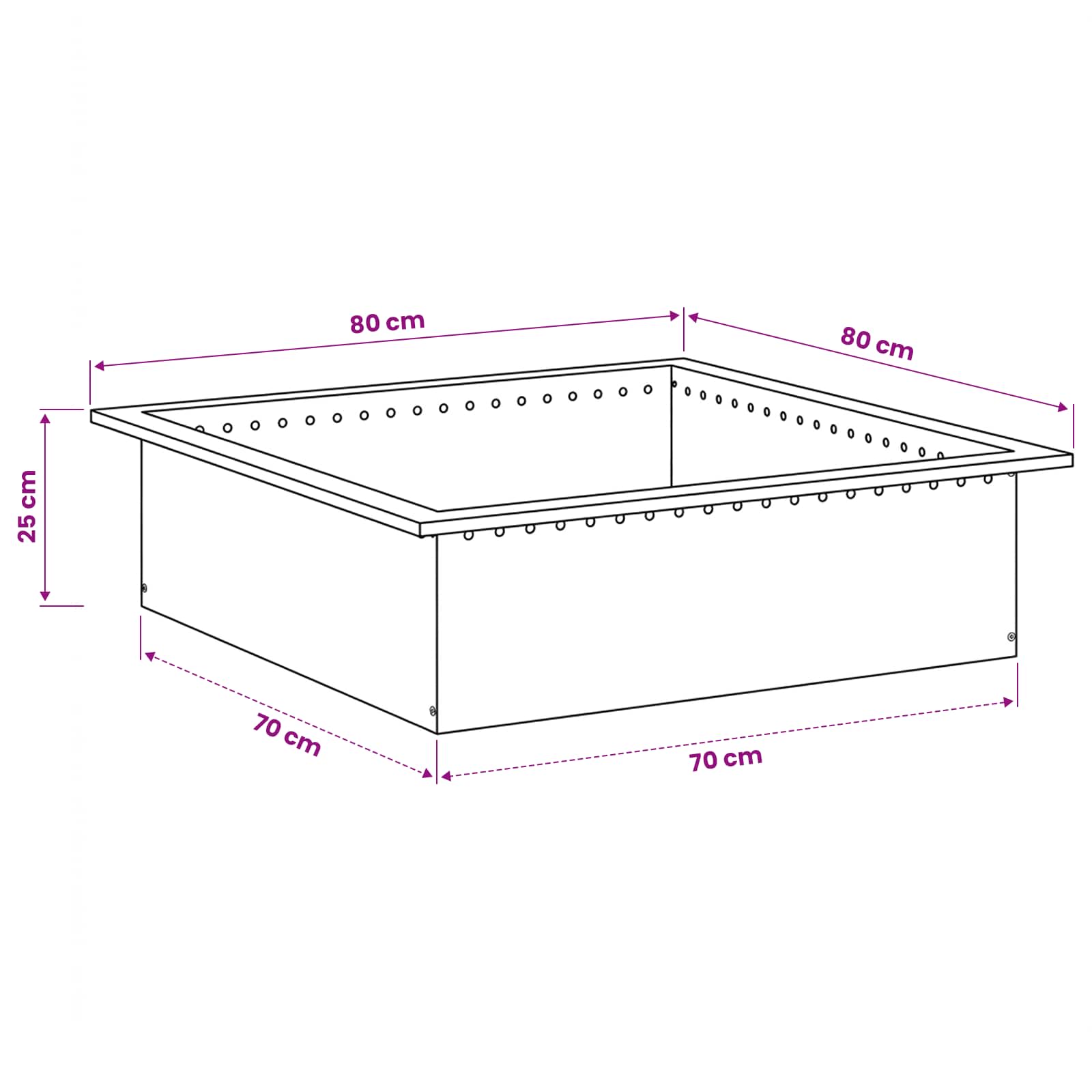 vidaXL Pierścień do ogniska Czarny 80 x 80 x 25 cm Stal