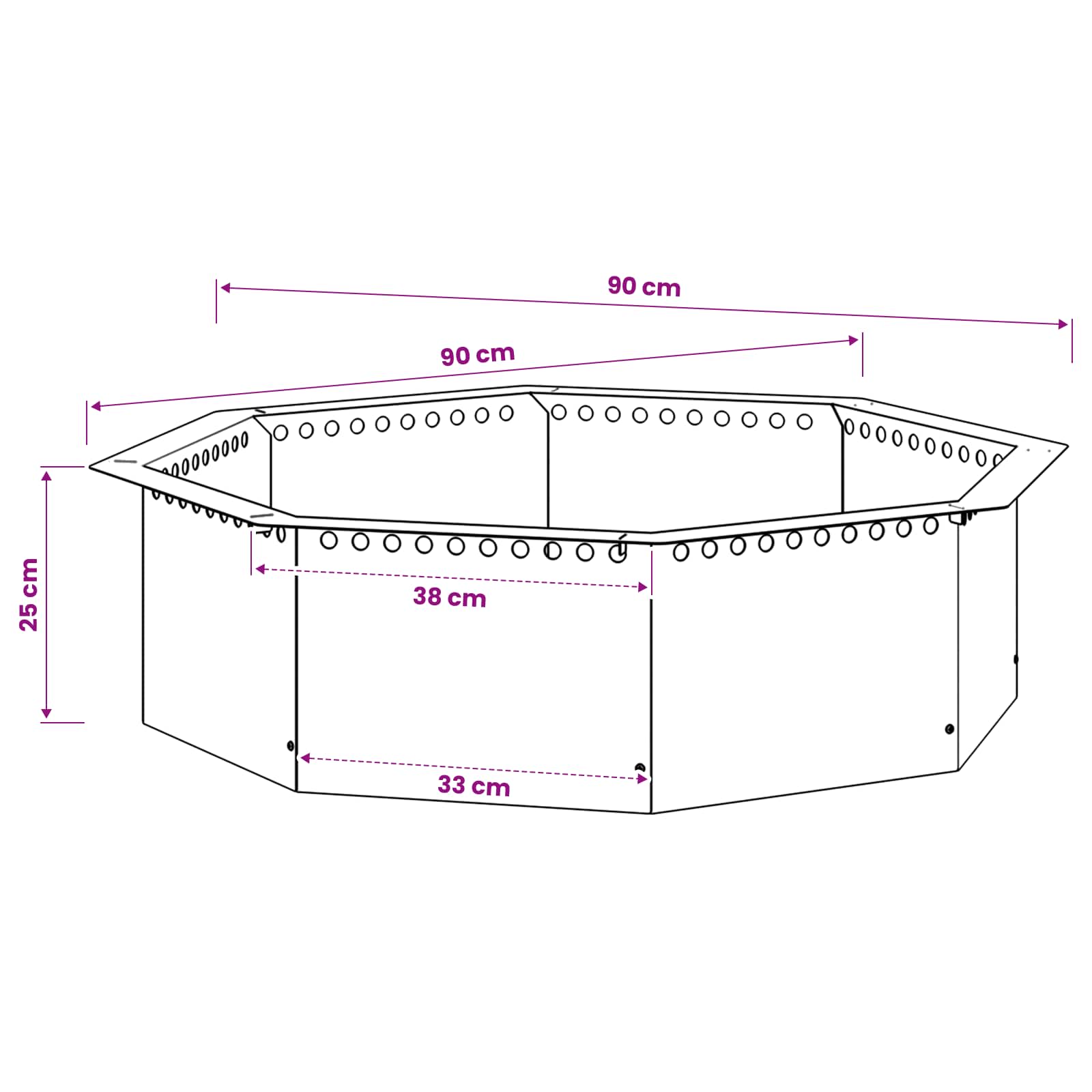 vidaXL Pierścień do ogniska Czarny 90 x 90 x 25 cm Stal