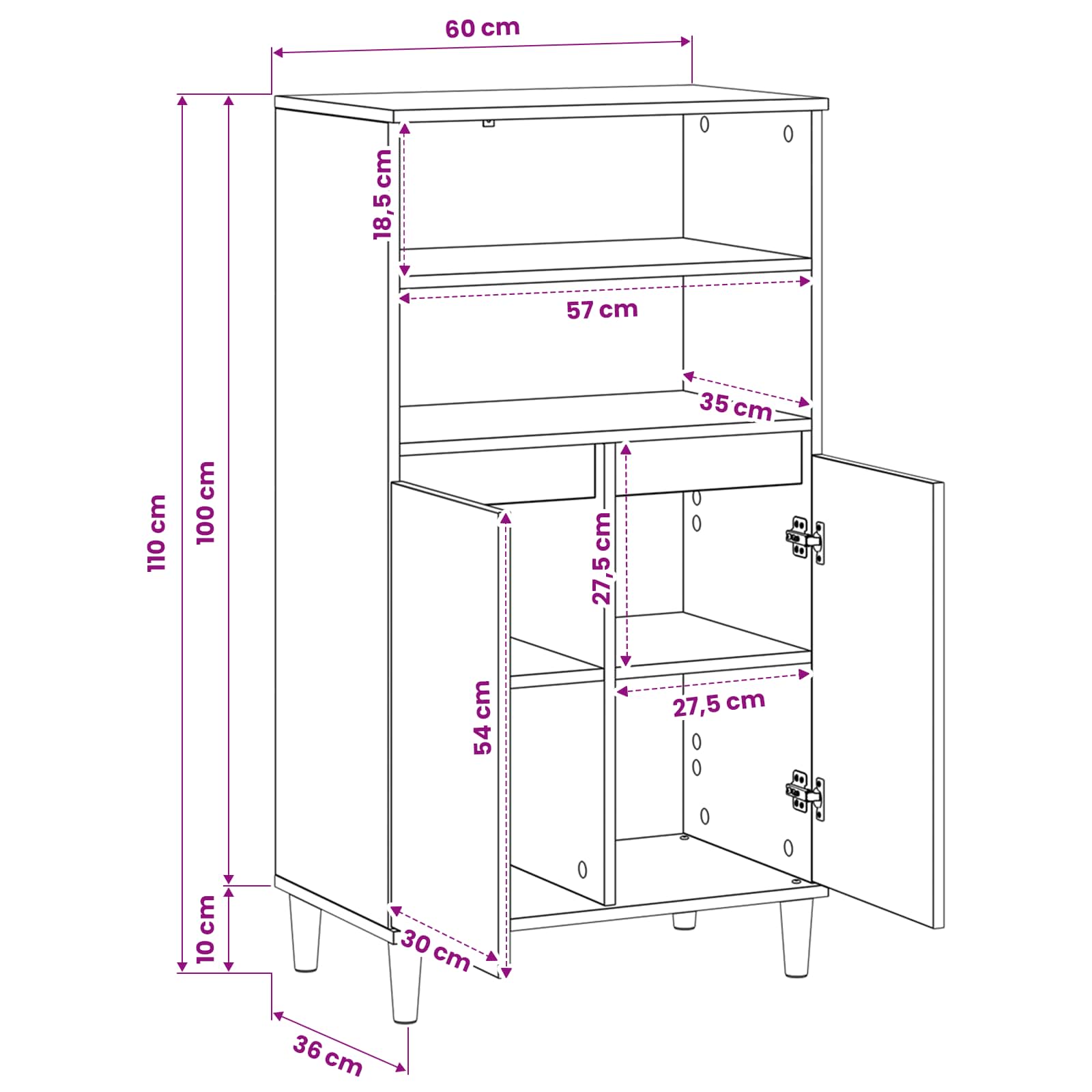 vidaXL Highboard Dąb artisan 60 x 36 x 110 cm Drewno inżynieryjne