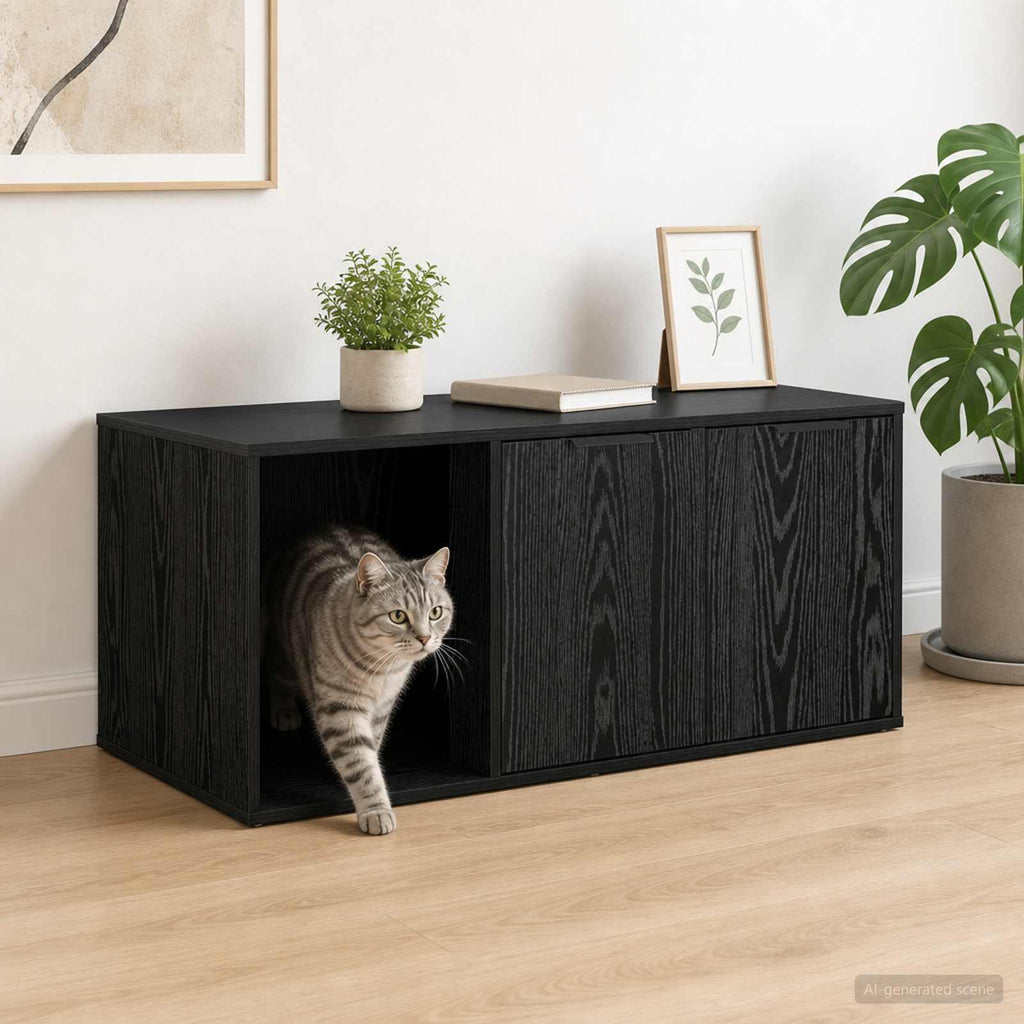 vidaXL Meble dla kota Czarny dąb 100 x 49 x 45 cm Drewno inżynieryjne