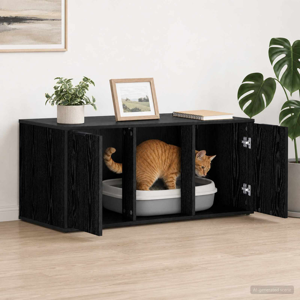 vidaXL Meble dla kota Czarny dąb 100 x 49 x 45 cm Drewno inżynieryjne
