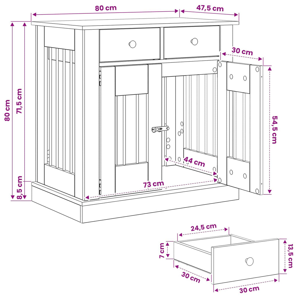vidaXL Meble na klatkę dla psa Czarny dąb 80 x 47,5 x 80 cm