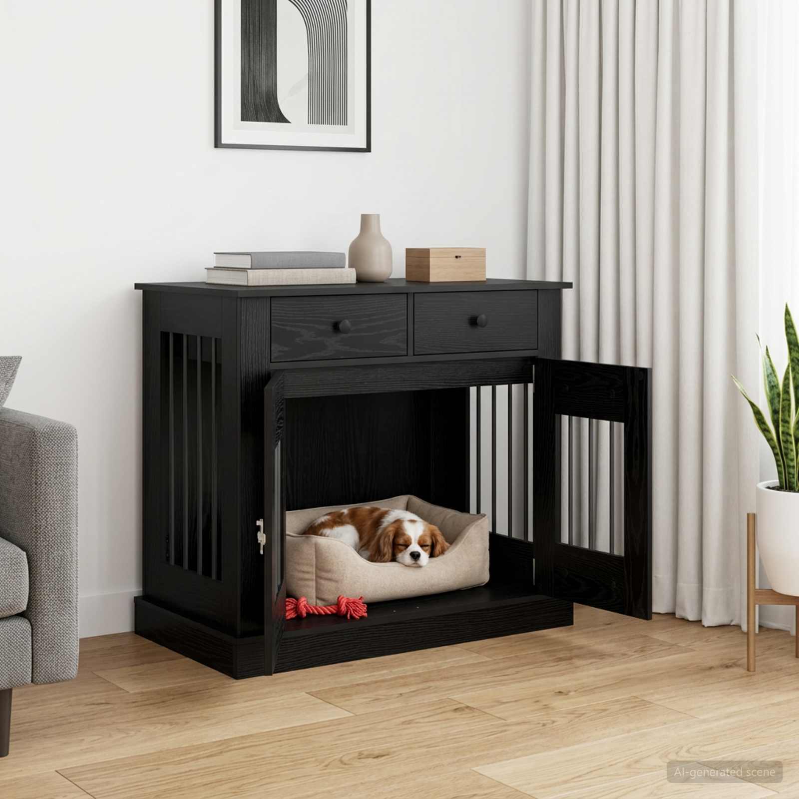 vidaXL Meble na klatkę dla psa Czarny dąb 90 x 47,5 x 80 cm