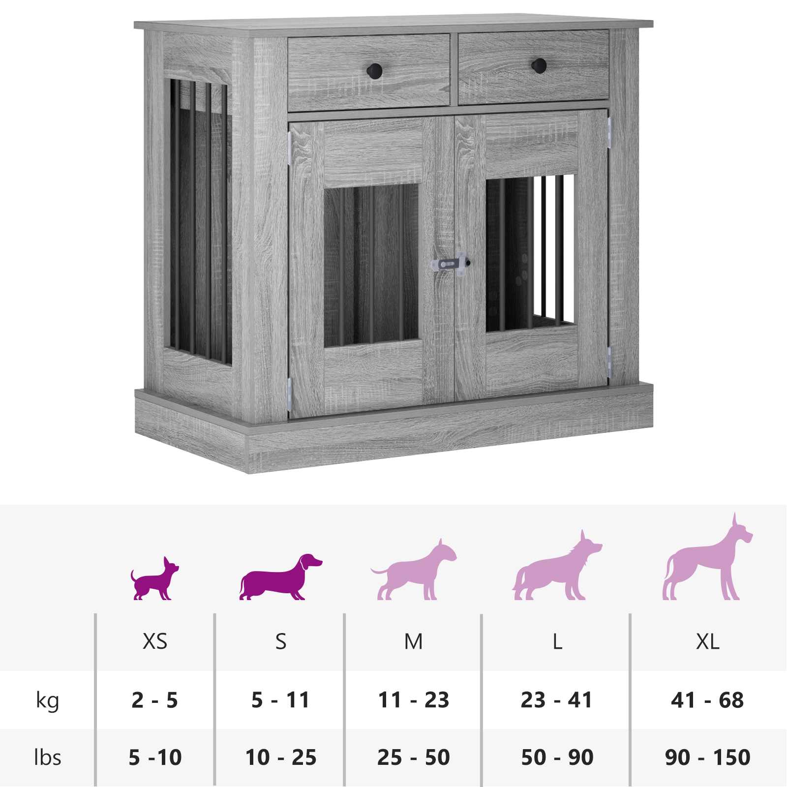 vidaXL Meble na klatkę dla psa Szary Sonoma 90 x 47,5 x 80 cm