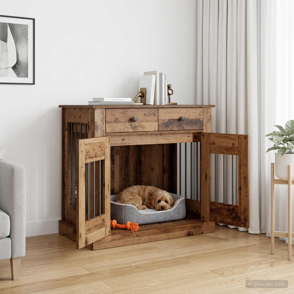 vidaXL Meble na klatkę dla psa Stare drewno 90 x 47,5 x 80 cm