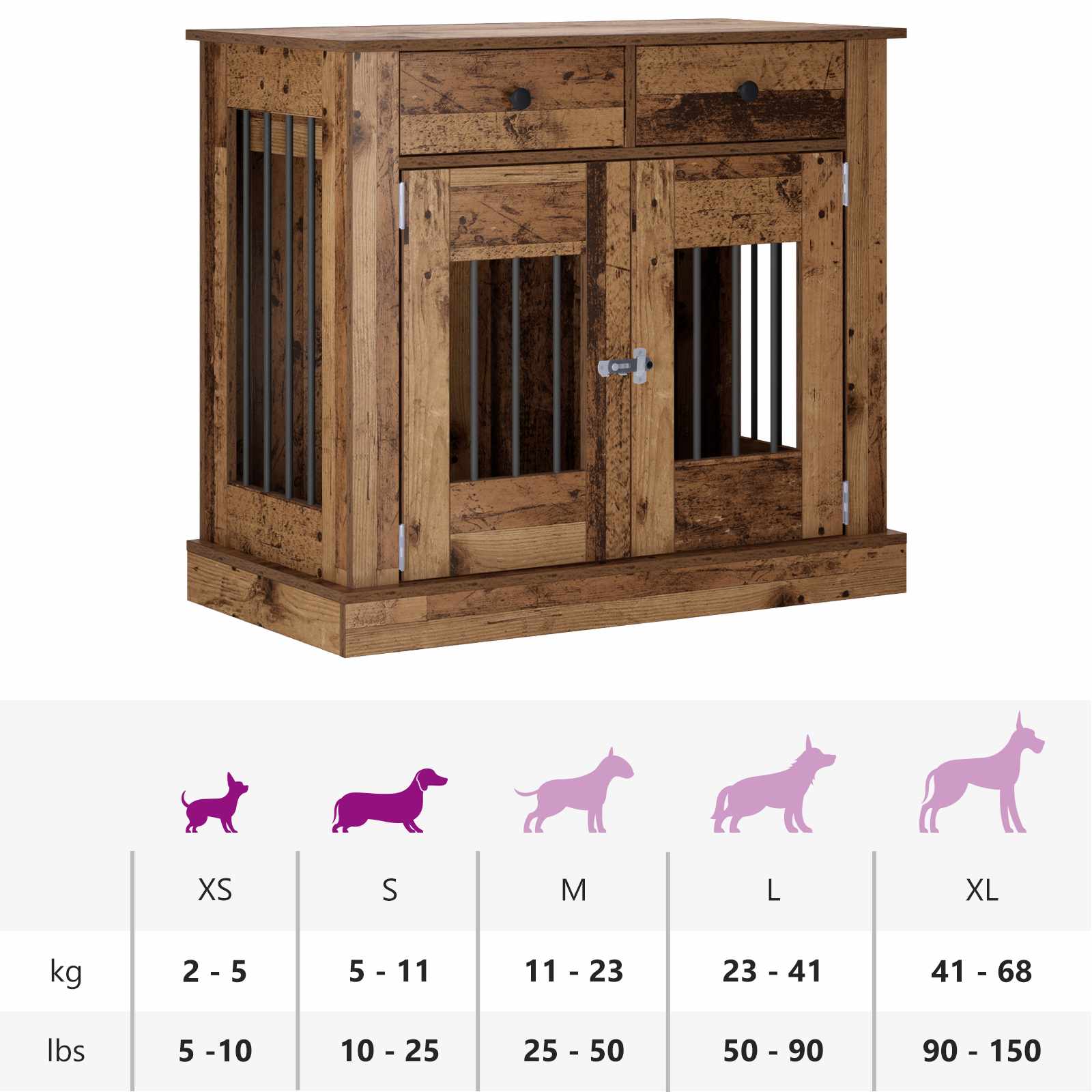 vidaXL Meble na klatkę dla psa Stare drewno 90 x 47,5 x 80 cm