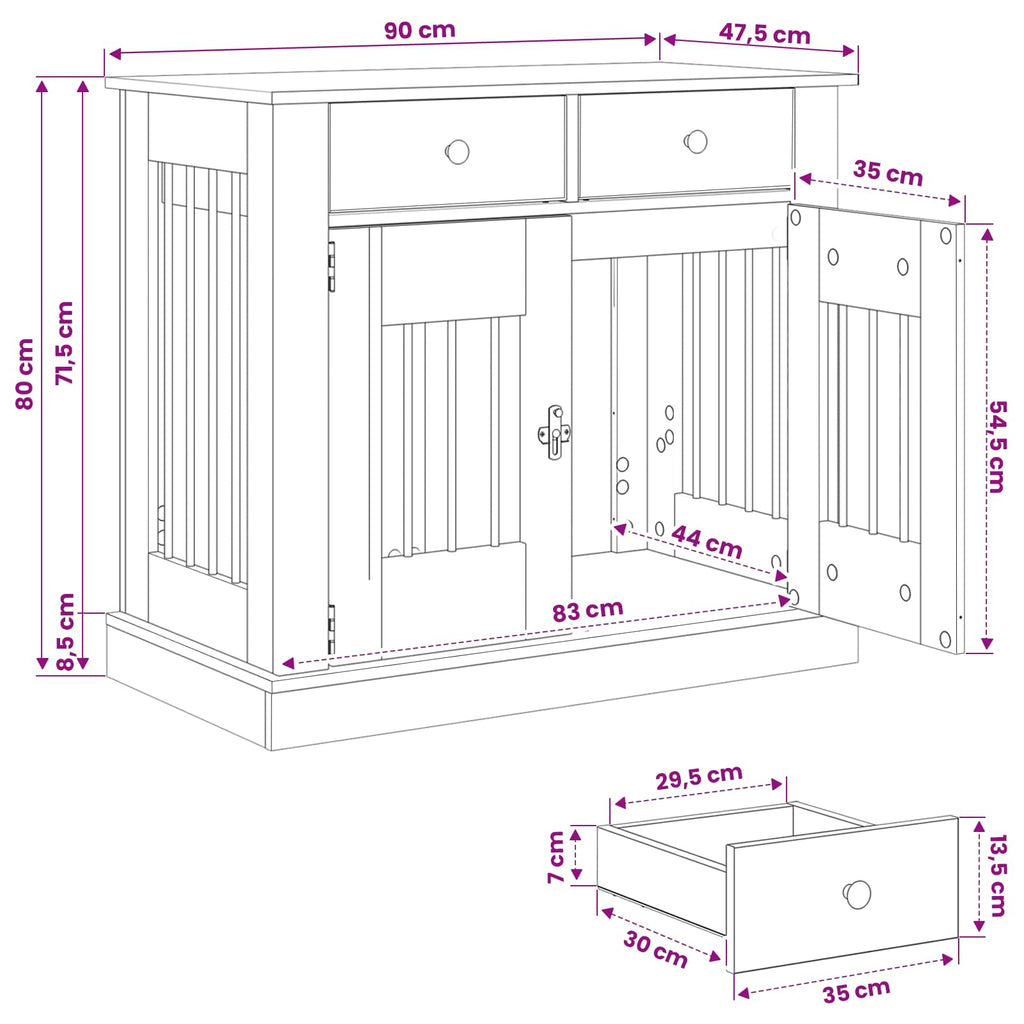 vidaXL Meble na klatkę dla psa Dąb artisan 90 x 47,5 x 80 cm