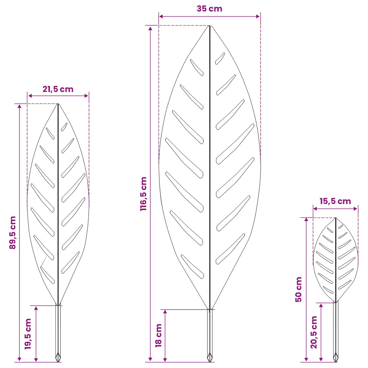 vidaXL St stake ogrodowy 3 szt. 116,5 x 35 x 3 cm Stal