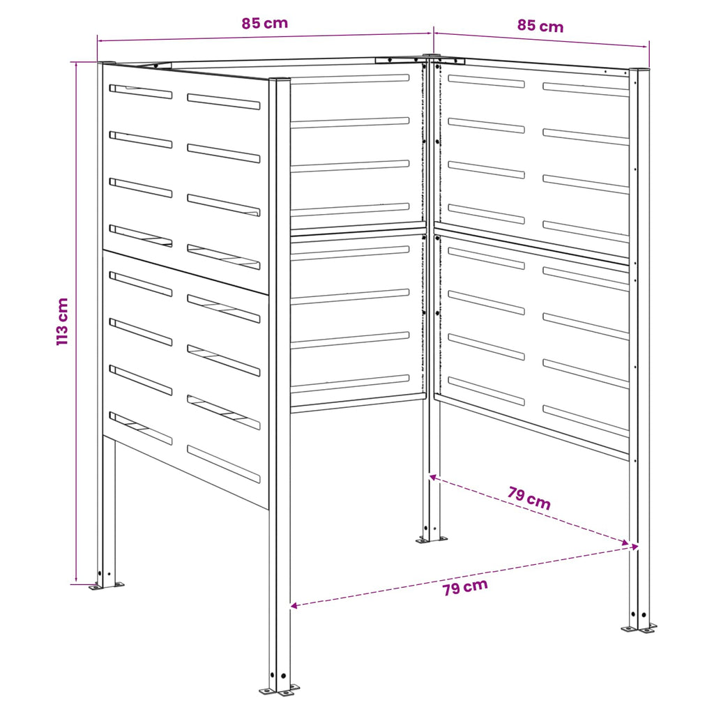 vidaXL Ekran na kosz na śmieci 85 x 85 x 113 cm Stal antracytowy