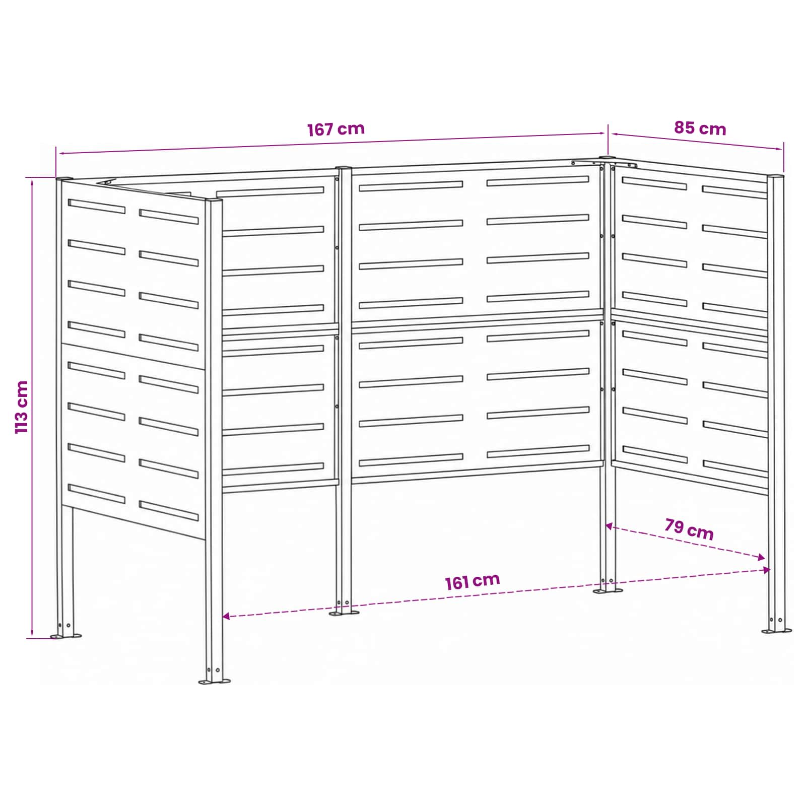 vidaXL Ekran na kosz na śmieci 167 x 85 x 113 cm Stal Czarny
