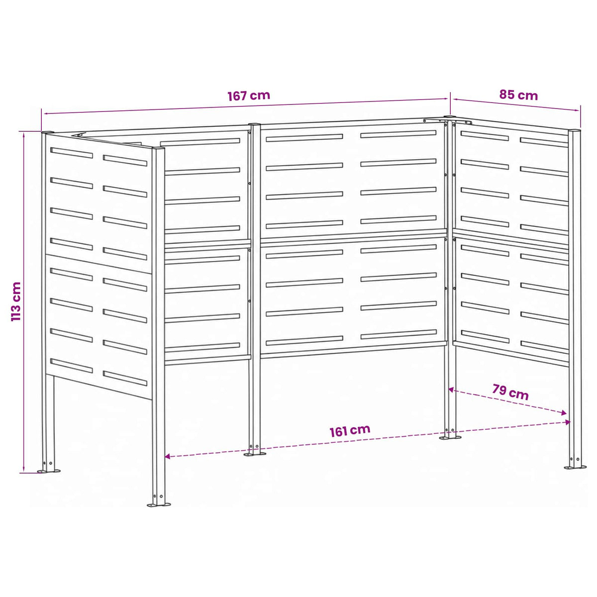 vidaXL Ekran na kosz na śmieci 167 x 85 x 113 cm Stal Biały