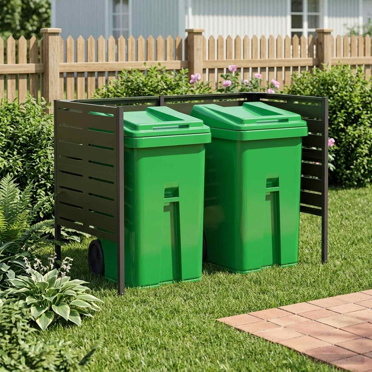vidaXL Ekran na kosz na śmieci 167 x 85 x 113 cm Stal Oliwkowy zielony