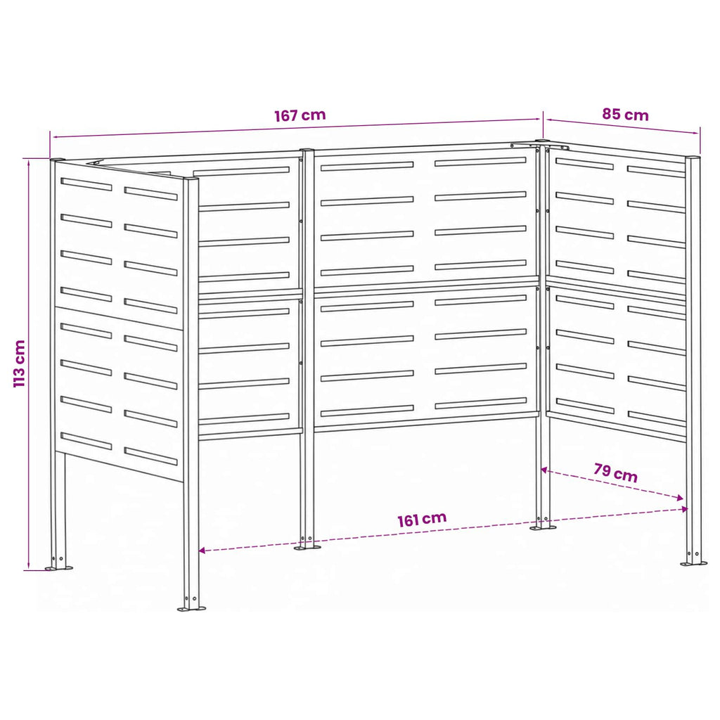 vidaXL Ekran na kosz na śmieci 167 x 85 x 113 cm Stal kortenowska