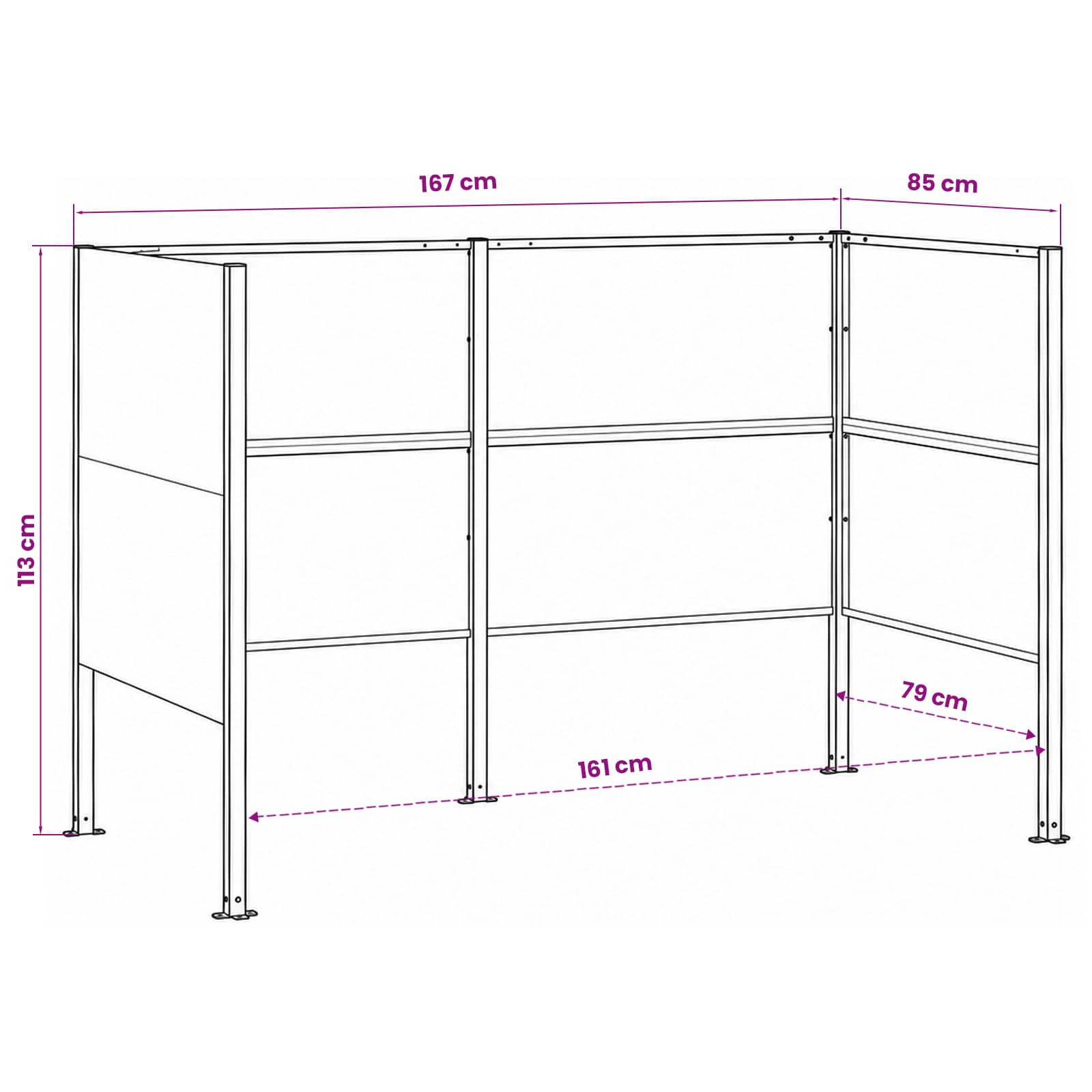 vidaXL Ekran na kosz na śmieci 167 x 85 x 113 cm Stal antracytowy