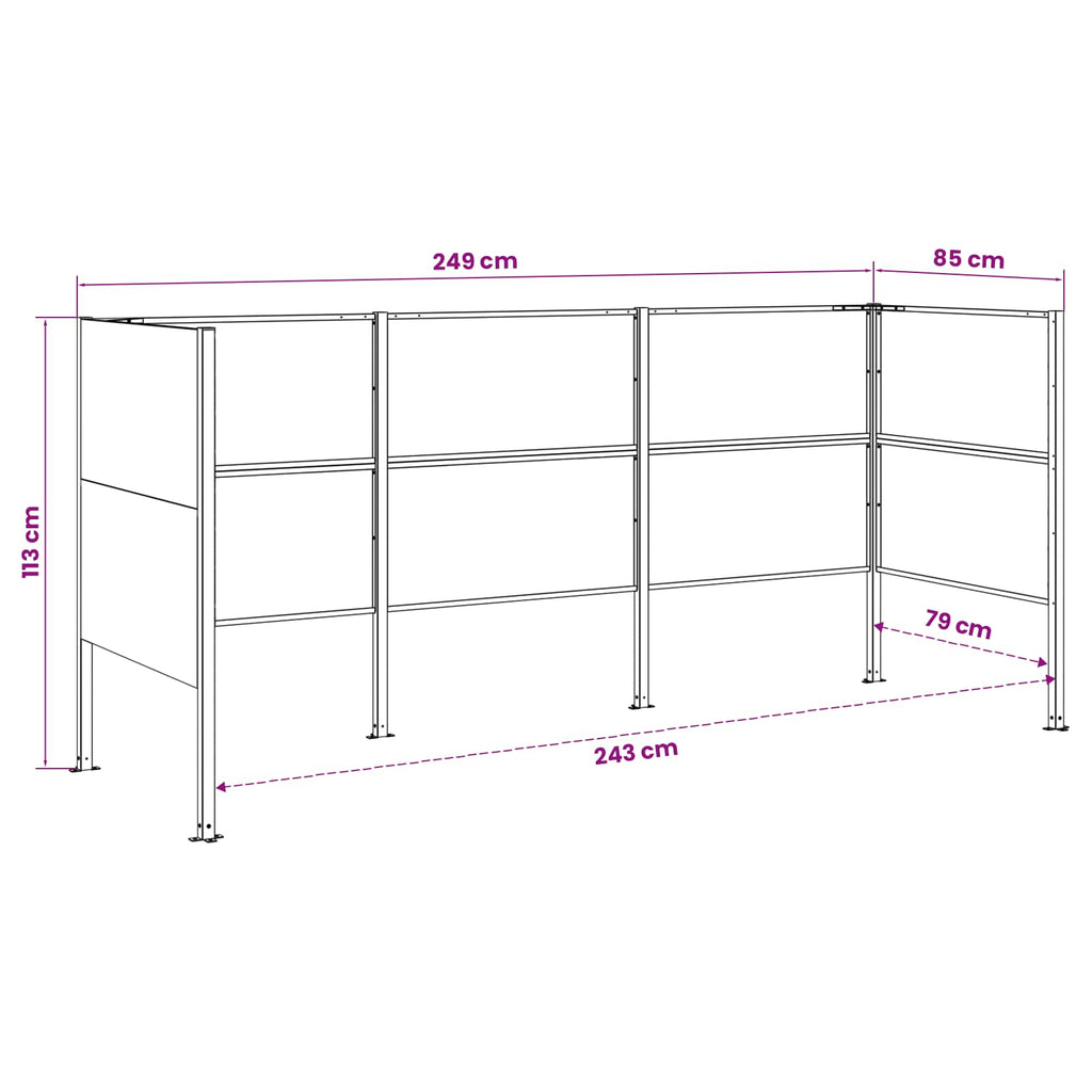 vidaXL Ekran na kosz na śmieci 249 x 85 x 113 cm Stal antracytowy