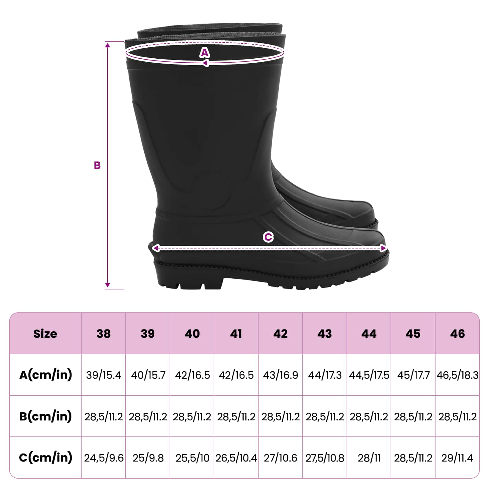vidaXL Buty deszczowe PVC Rozmiar 40 Czarny