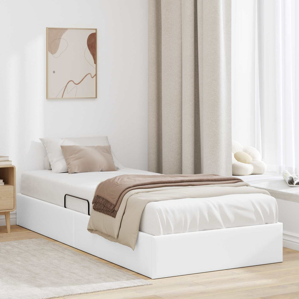 vidaXL Łóżko otomanowe Czysta Biała 100 x 200 cm Skóra ekologiczna