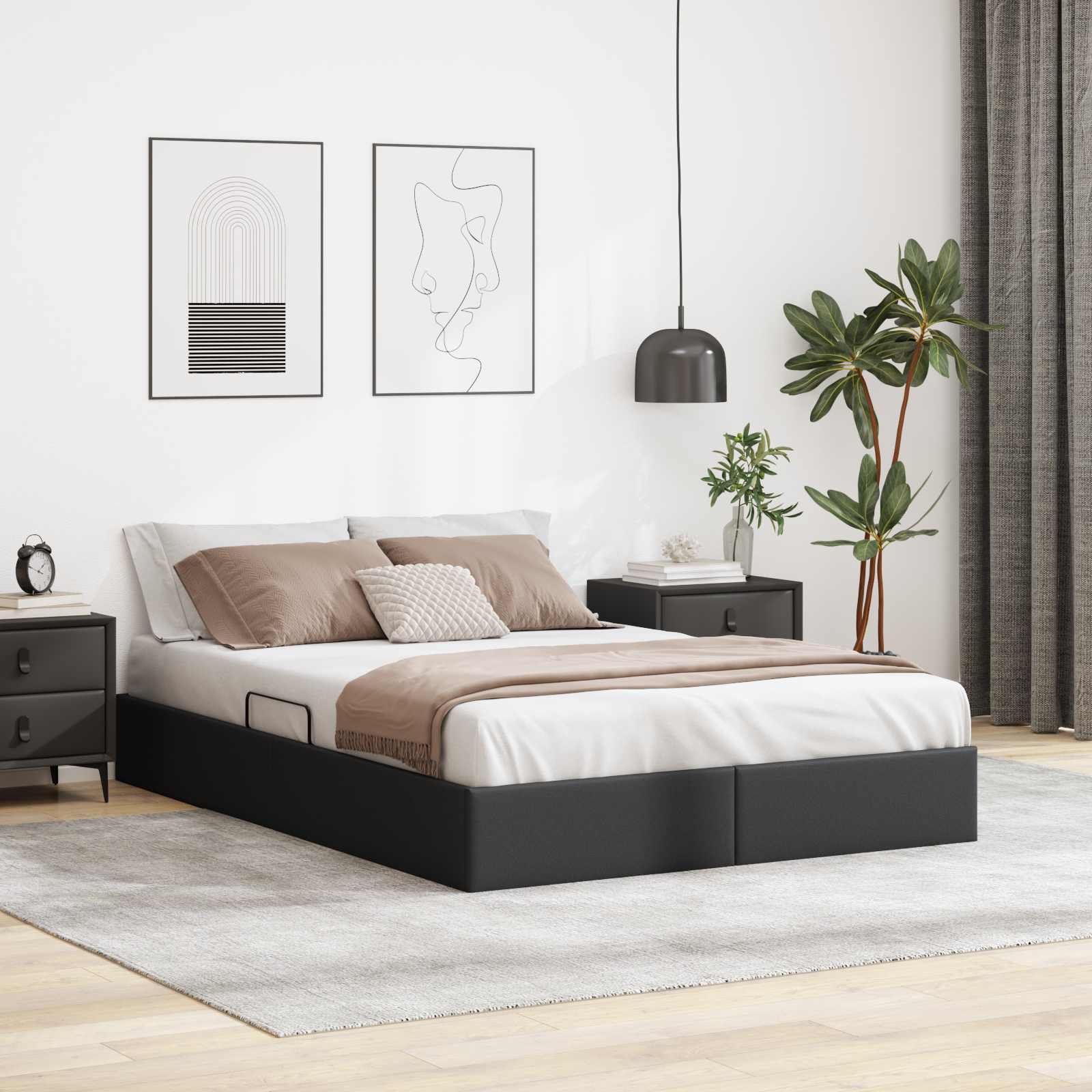 vidaXL Łóżko otomanowe Czarny 140 x 190 cm Skóra ekologiczna