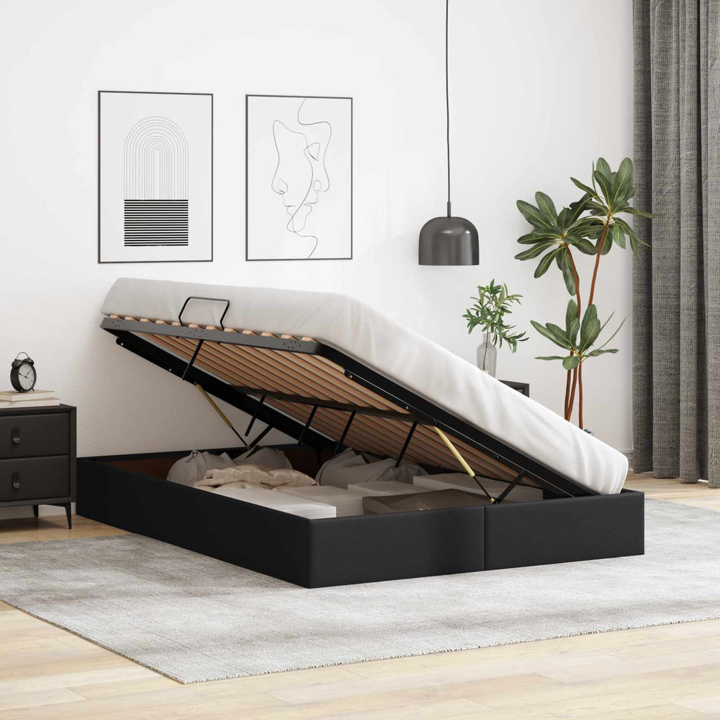 vidaXL Łóżko otomanowe Czarny 140 x 190 cm Skóra ekologiczna