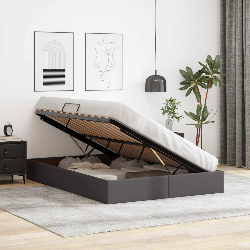 vidaXL Łóżko otomanowe Szary 140 x 190 cm Skóra ekologiczna