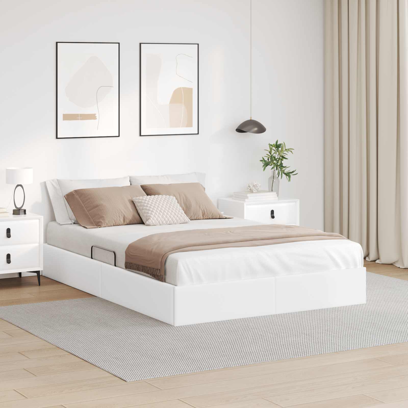 vidaXL Łóżko otomanowe Czysta Biała 140 x 200 cm Skóra ekologiczna