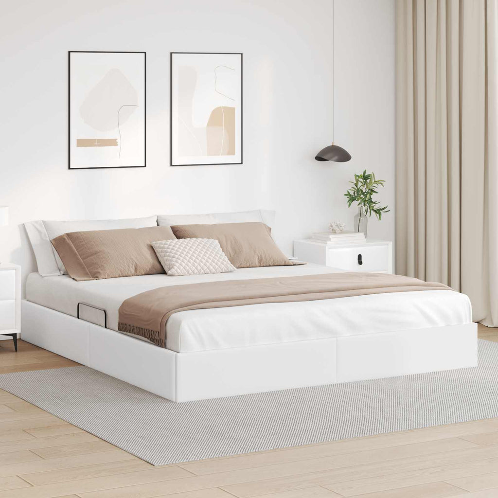vidaXL Łóżko otomanowe Czysta Biała 160 x 200 cm Skóra ekologiczna