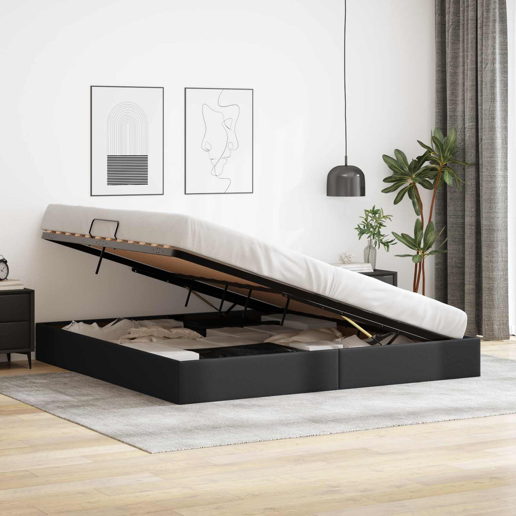 vidaXL Łóżko otomanowe Czarny 200 x 200 cm Skóra ekologiczna