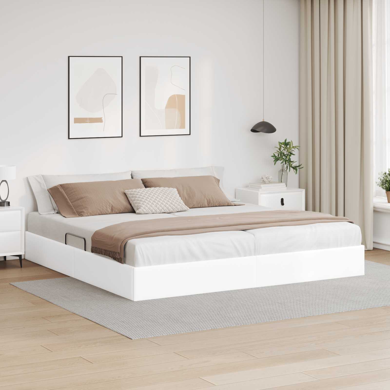 vidaXL Łóżko otomanowe Czysta Biała 200 x 200 cm Skóra ekologiczna