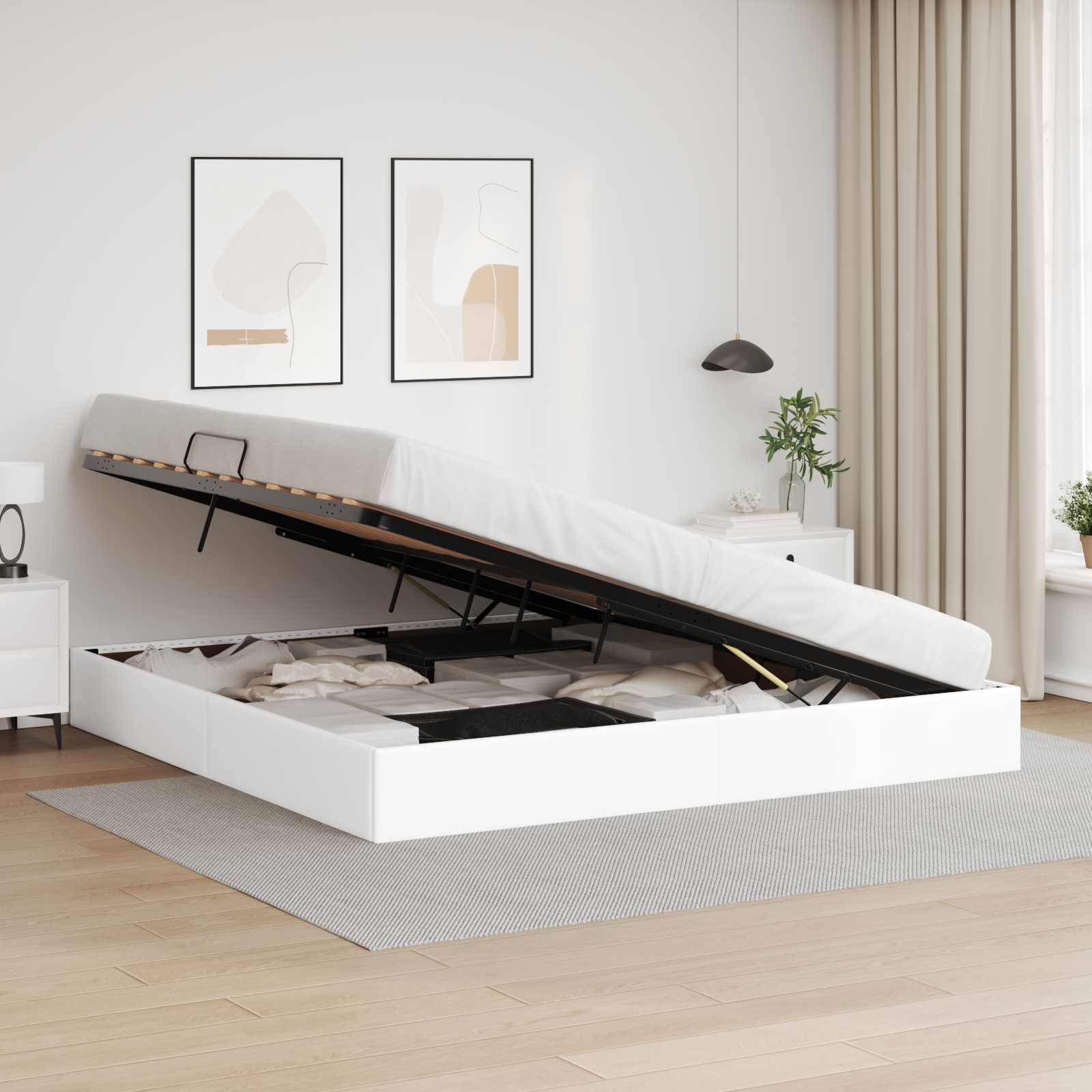 vidaXL Łóżko otomanowe Czysta Biała 200 x 200 cm Skóra ekologiczna