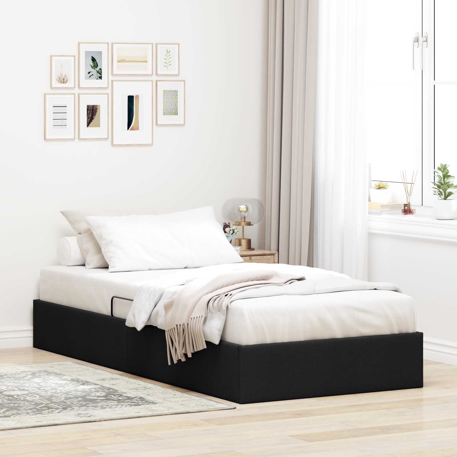 vidaXL Łóżko otomanowe z przechowywaniem Czarny 90 x 190 cm tkanina