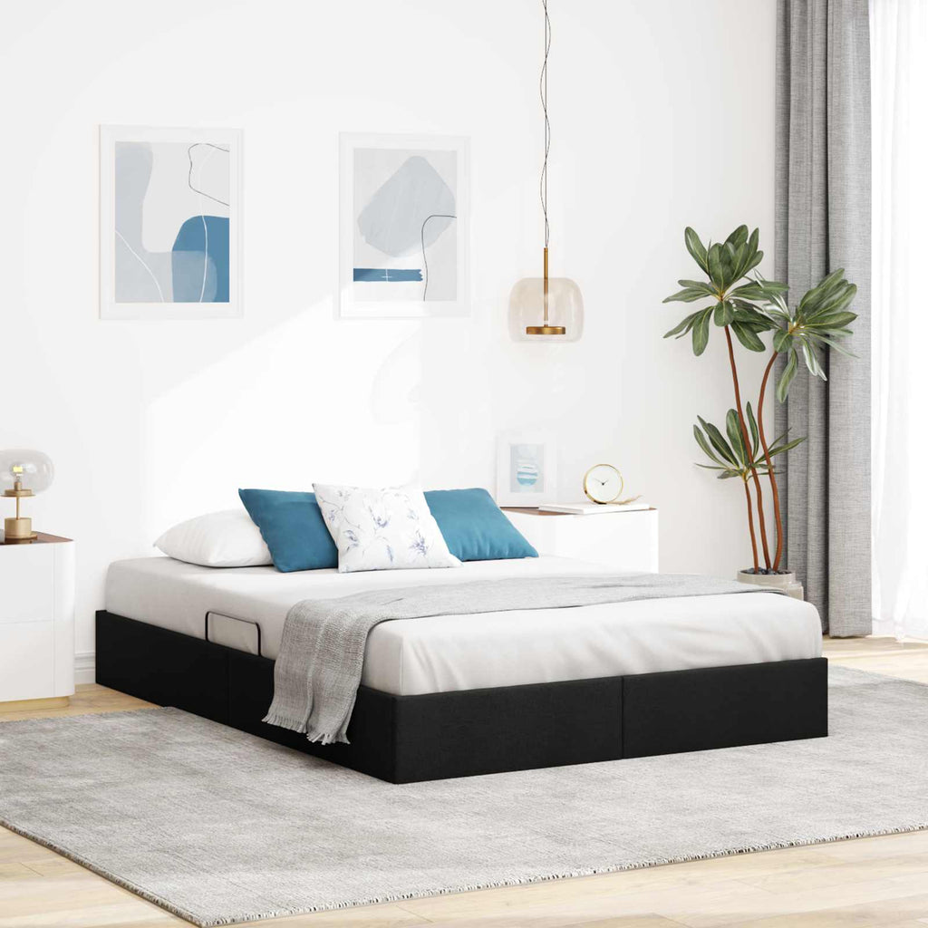 vidaXL Łóżko otomanowe z przechowywaniem Czarny 140 x 200 cm tkanina