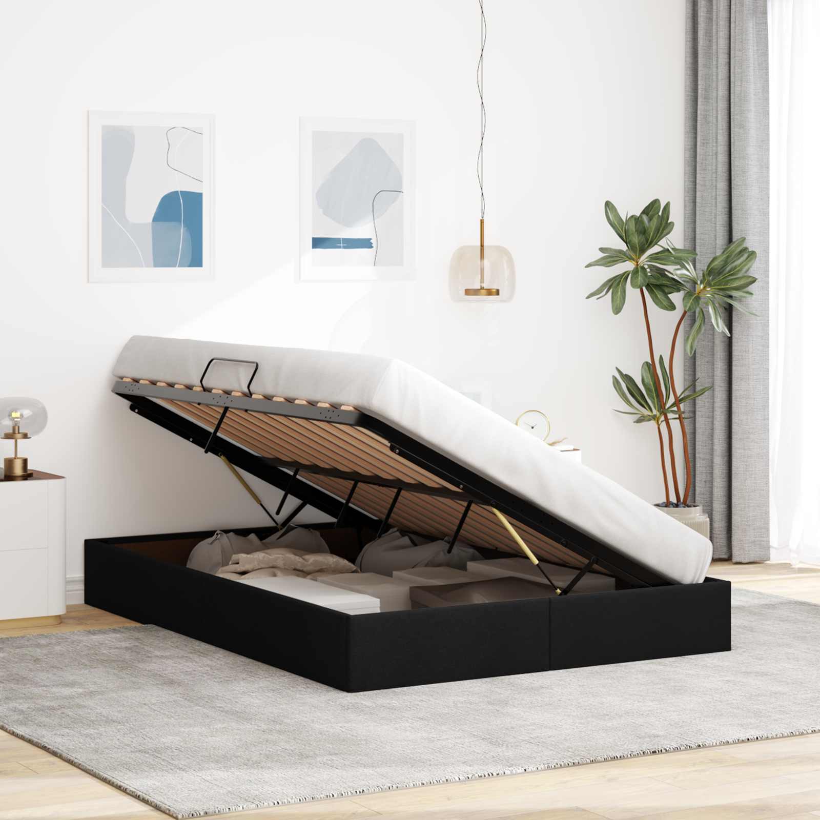 vidaXL Łóżko otomanowe z przechowywaniem Czarny 140 x 200 cm tkanina