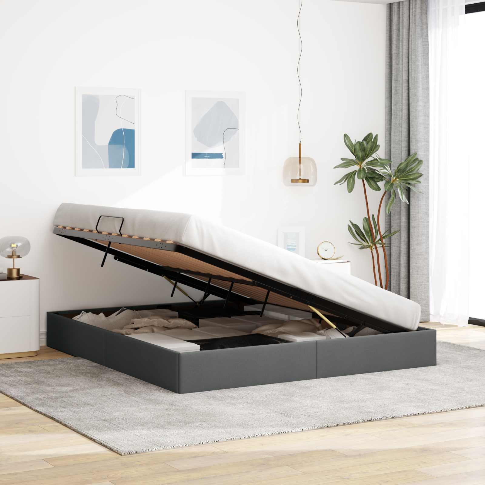 vidaXL Łóżko otomanowe Ciemnoszary 180 x 200 cm tkanina