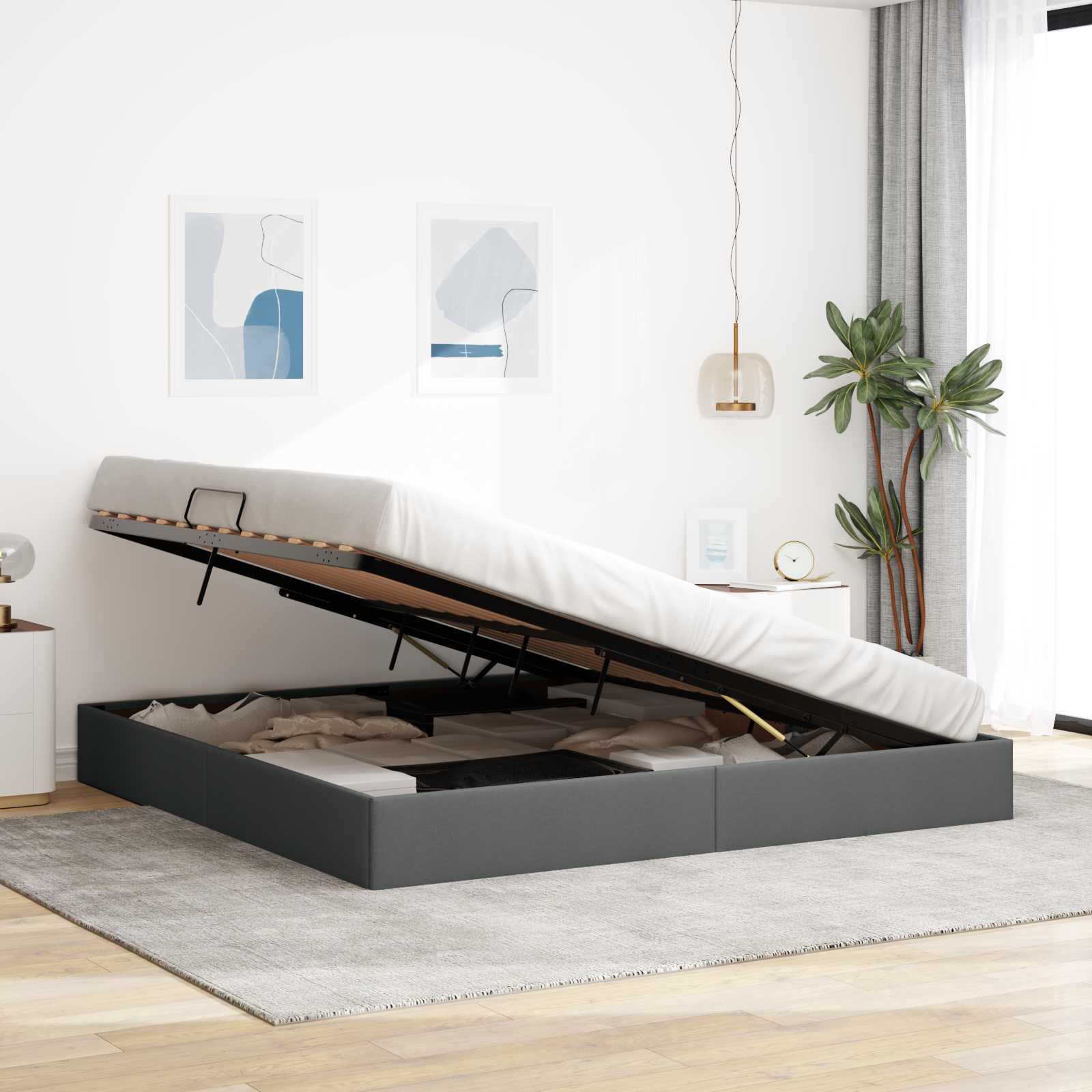 vidaXL Łóżko otomanowe Ciemnoszary 200 x 200 cm tkanina