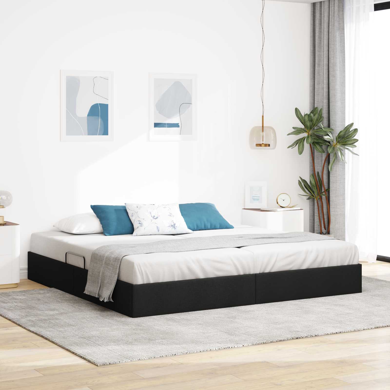 vidaXL Łóżko otomanowe z przechowywaniem Czarny 200 x 200 cm tkanina