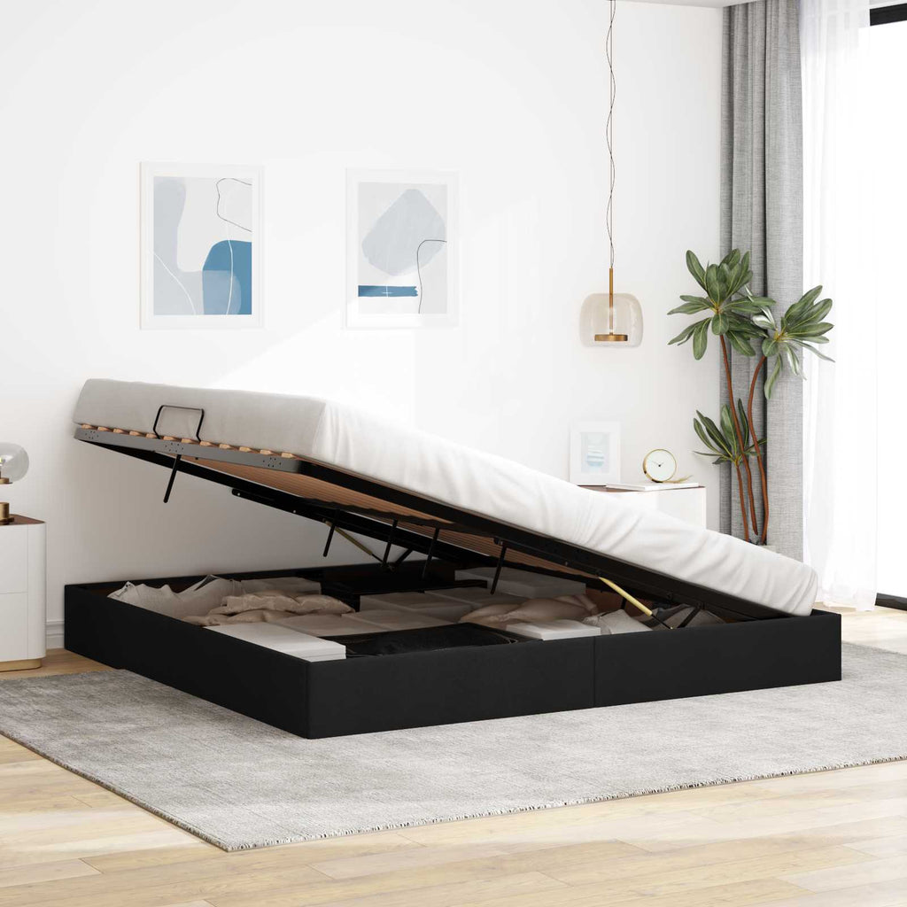 vidaXL Łóżko otomanowe z przechowywaniem Czarny 200 x 200 cm tkanina
