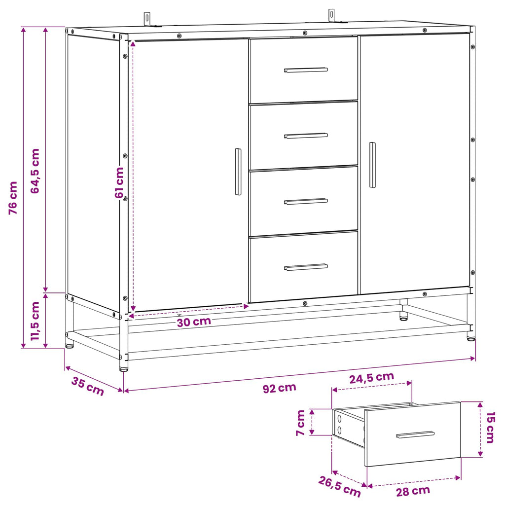 vidaXL Bufet Czarny dąb 92 x 35 x 76 cm Drewno inżynieryjne