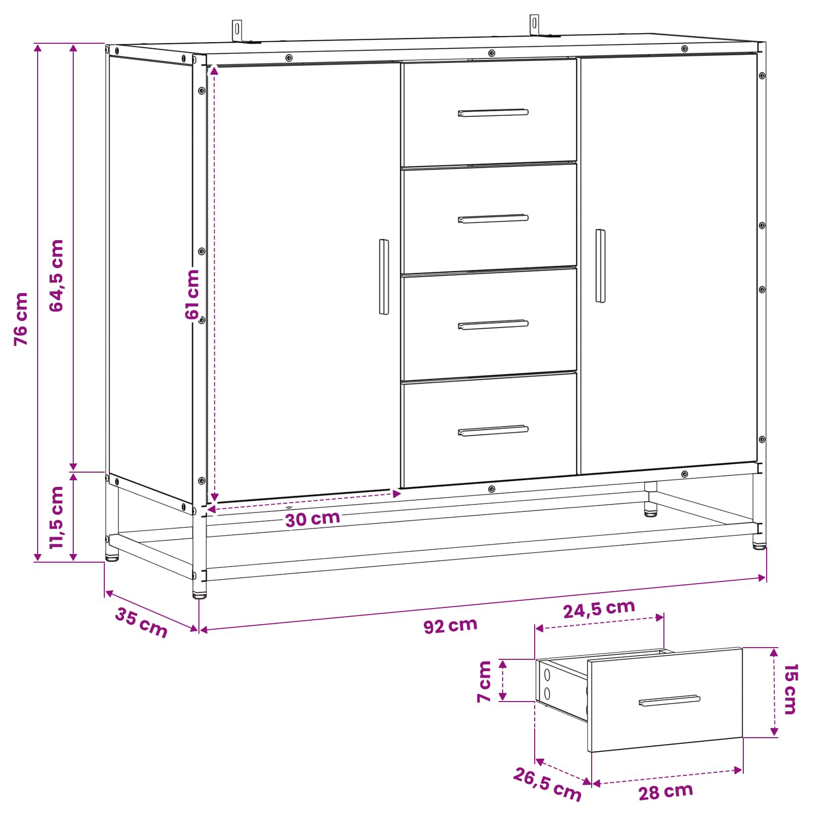 vidaXL Bufet Czarny dąb 92 x 35 x 76 cm Drewno inżynieryjne